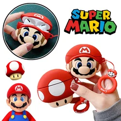 Super Mario Case for Apple AirPods 1 2 3 Airpod Pro 3D Mushroom Keychain Wireless Earphone Bluetooth Headset Case Silicone Cover