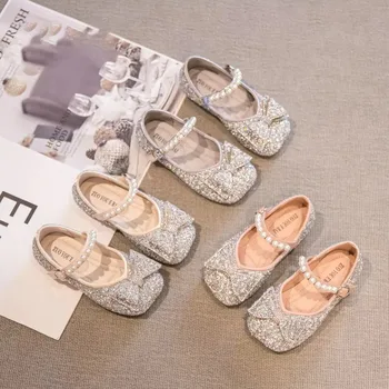 Kid Shoes Kid Flat Shoes 2023 Girls Princess Shoe Soft Sole Ballet Dance Shoes Water Diamond Small Leather Shoes Mary Jane Shoes