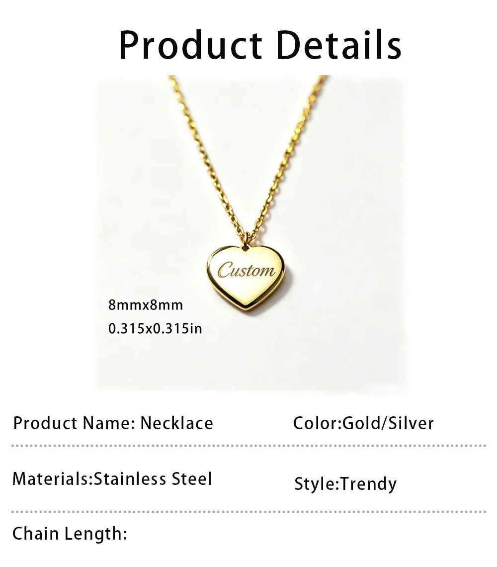 Kkjoy personalisierte gravierte Herz-Halskette aus Edelstahl, Anhänger-Halskette für Damen und Herren, romantischer Erinnerungsschmuck zum Valentinstag – Detail 3