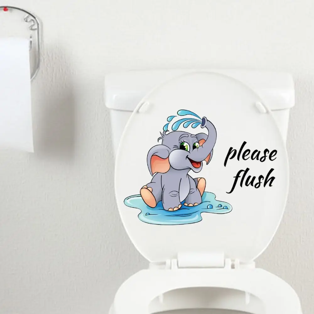 

Durable Elephant Elephant Playing Water Stickers Playing Water Self-adhesive Elephant Toilet Decals Cartoon Waterproof Bathroom