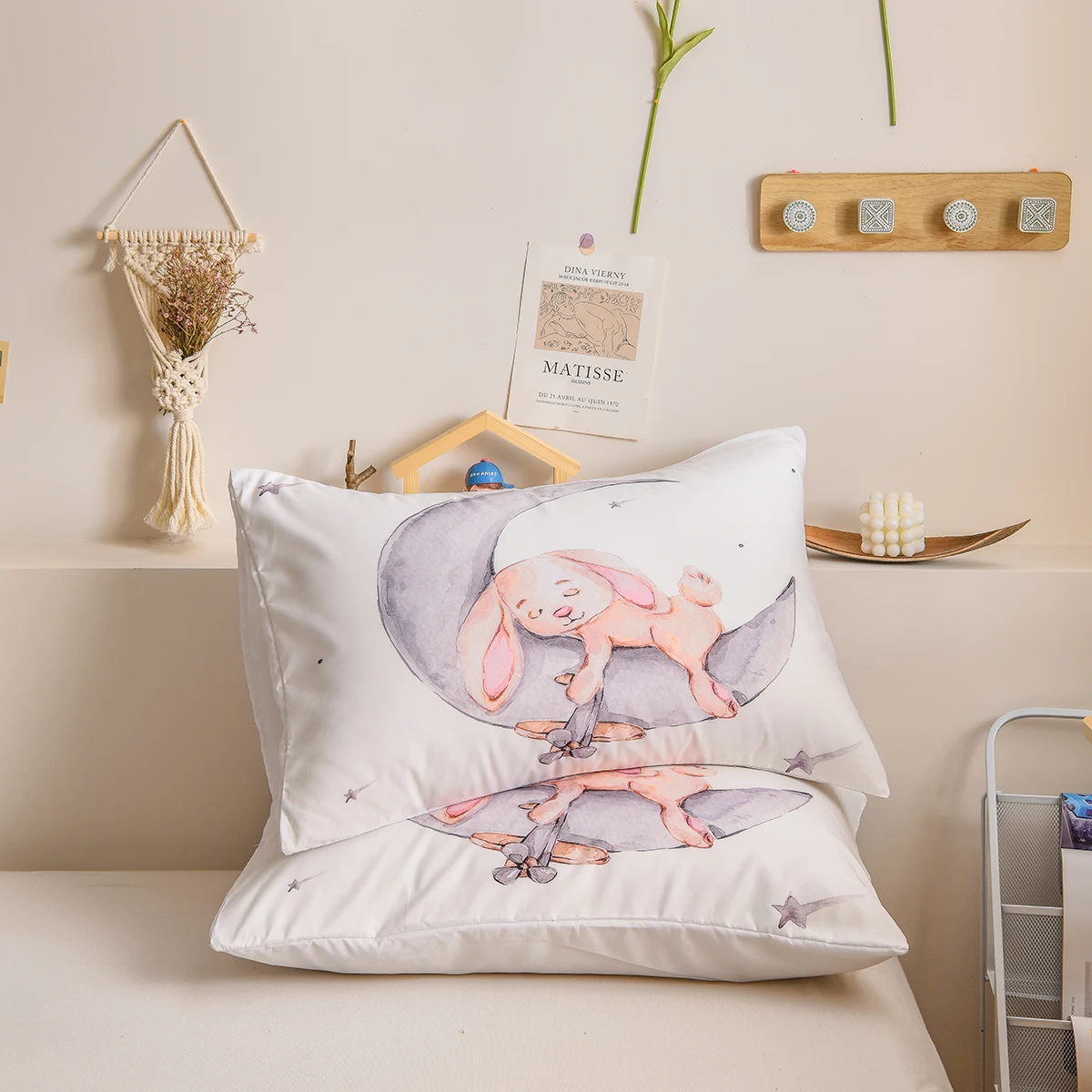 Cartoon Kids Pillowcases Pink Rabbit Pillowcases Shabby Chic Design Cute Pillow Shams 2 Pack