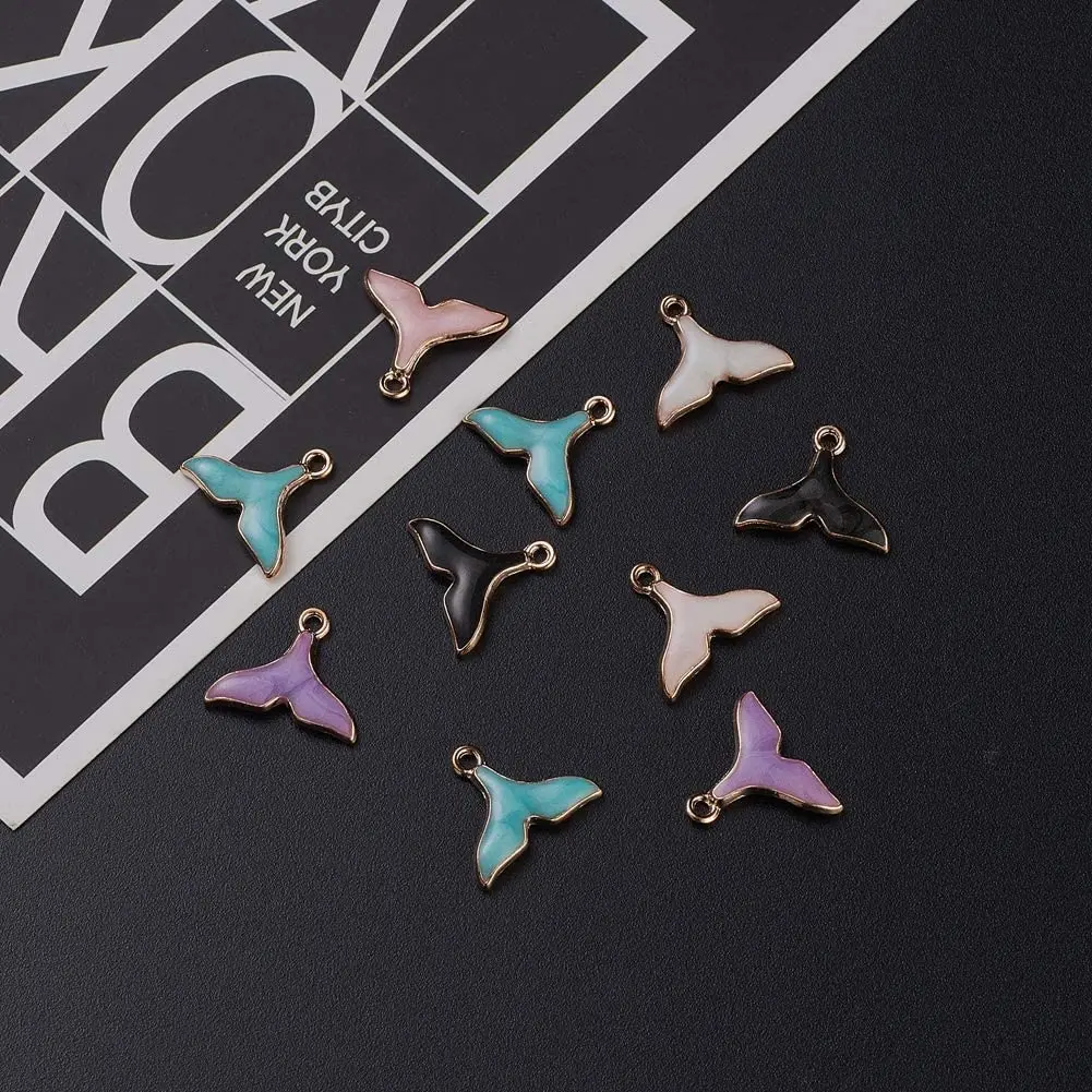 10pcs 5 color Alloy Metal Enamel Pendants Whale Tail Shape Mermaid Charms For Jewelry Making DIY Crafts 18*15mm