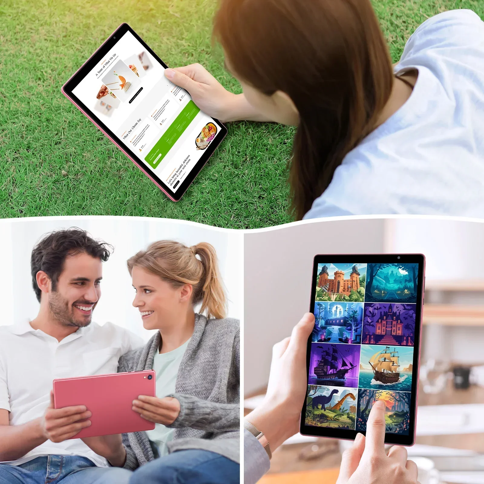 최신 안드로이드 14 태블릿, 10인치 태블릿, 쿼드코어 프로세서, 5G 와이파이, 4GB ROM + 32GB RAM, 1280*800 해상도, 8000mAh 배터리