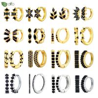 925 Sterling Silver Needle Black Zircon Small Hoop Earrings for Women New Round Circle Huggie Earring Cool Girls Fashion Jewelry