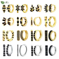925 Sterling Silver Needle Black Zircon Small Hoop Earrings for Women New Round Circle Huggie Earring Cool Girls Fashion Jewelry