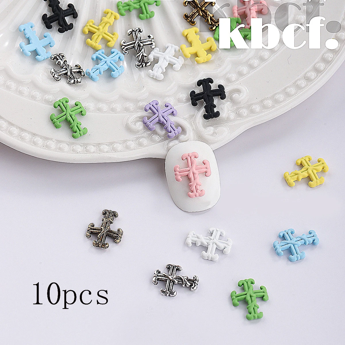 10 cyberpunk wind Y2K alloy retro cross macaron color cross nail art patch color random mixed pack