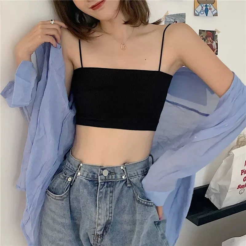 Fashion Women's Summer Ice Silk Seamless Bras Sexy Push Up Word Sling Lingerie White Bralette Tube Top Female Tanks #4