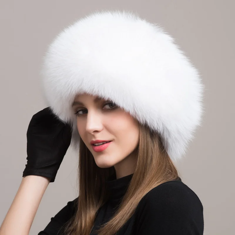 

Ledp Real Fox Fur Hat For Women Warm Snow Ski Cap Female Fur Bomber Hat Lady Windproof Winter Hats For Women Russian Hat White