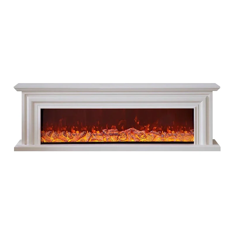 Black Indoor Decorative Remote Infrared LED Flame Electric Fireplace Core White Faux Wooden Surround Fireplace TV Stand Mantel