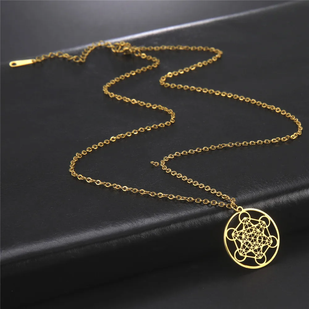 Skyrim Angel Seal Archangel Metatron Cube Necklace Stainless Steel Women Men Sacred Geometry Amulet Religious Spiritual Jewelry