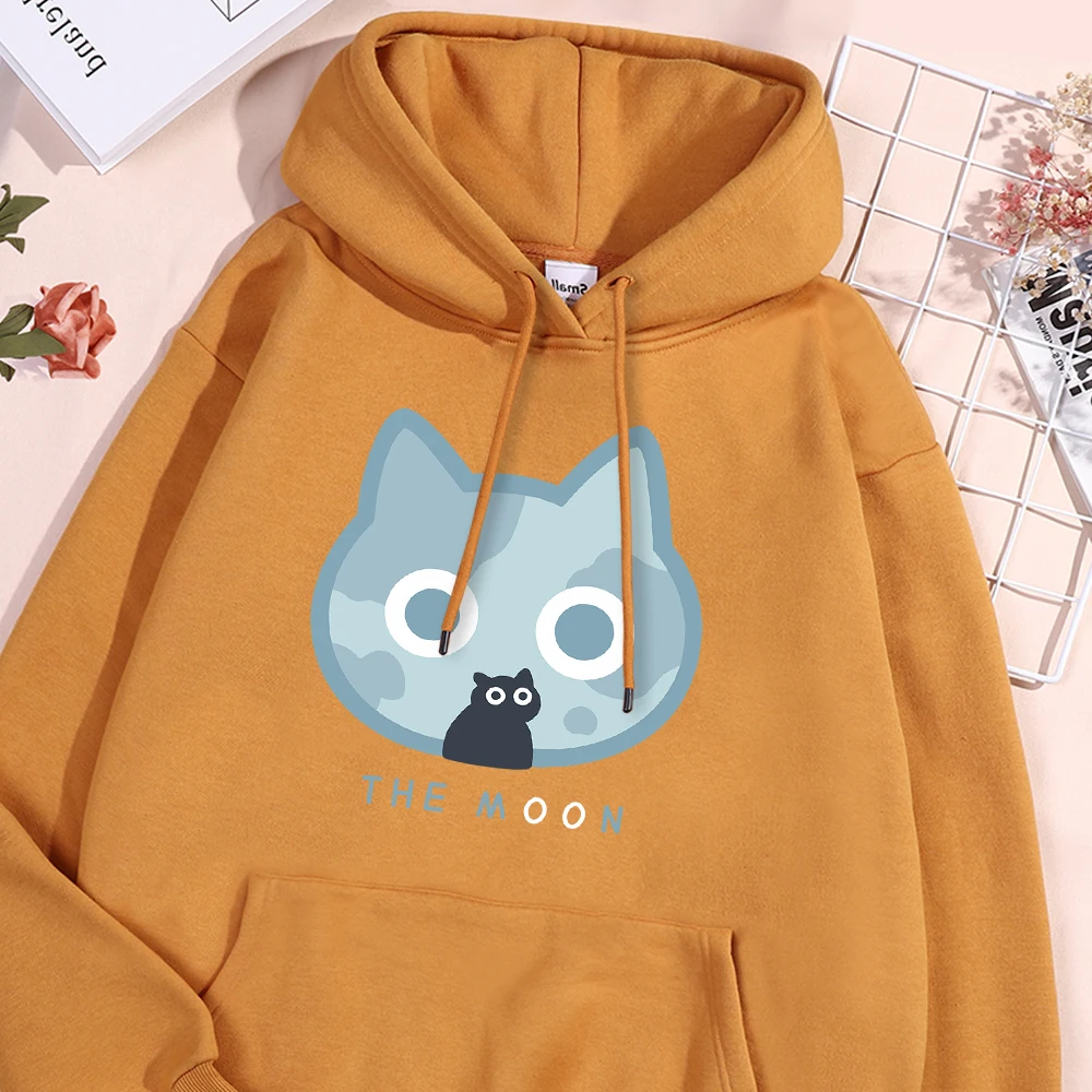 The Moon Blue Cat Fun Print Hoody Men Women Harajuku Style Hoodie Loose Warm Sweatshirt Fashion Fleece Pullover Clothing Couple