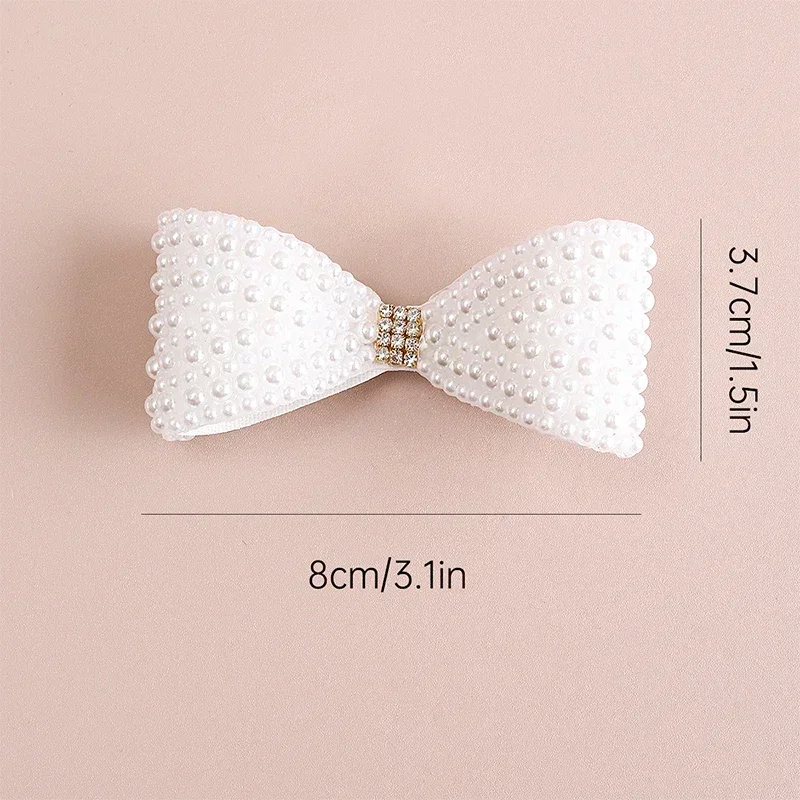 ncmama Fashion White Pearl Hair Bows with Clips for Girls Kids Boutique Hairpins Barrettes Baby Headwear Hair Accessories Gifts