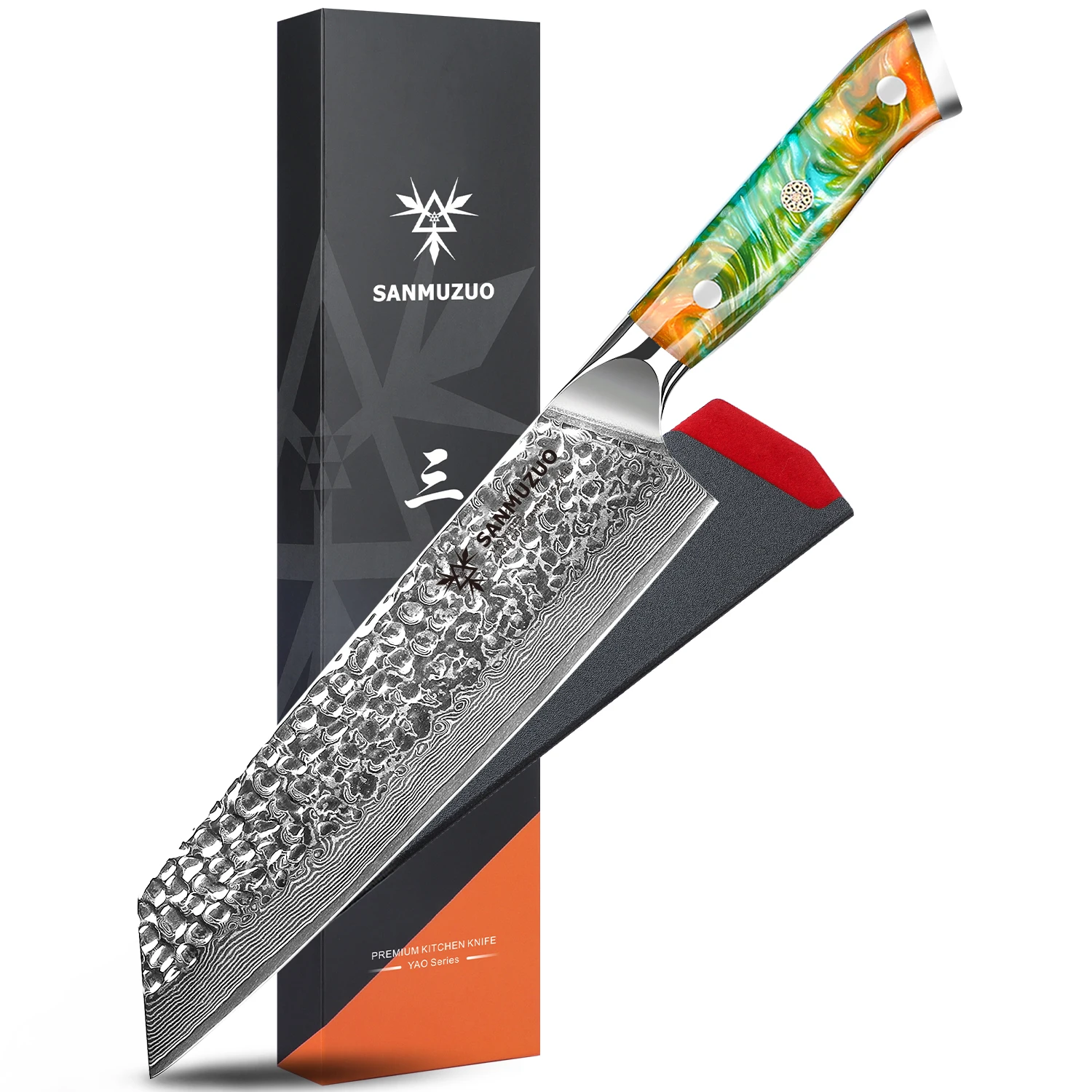 

SANMUZUO 8.5 Inch Kiritsuke Knife - YAO Series - Damascus Steel Multi-Task Kitchen Knife for Chefs & Home Use - Resin Handle