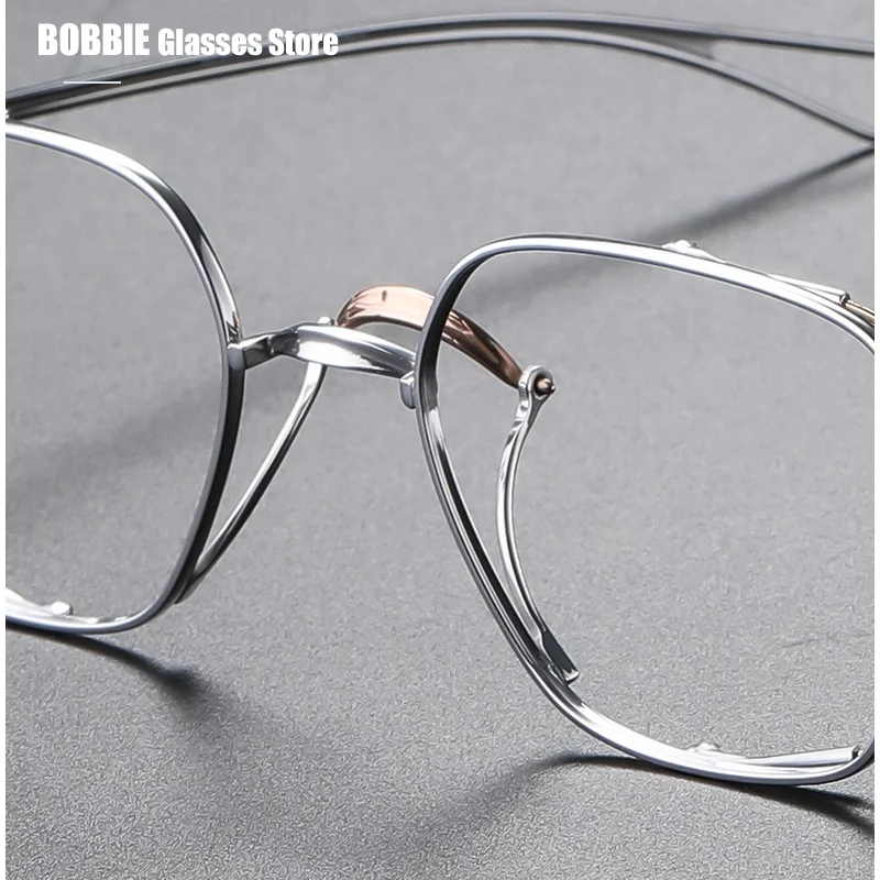 Pure Titanium Glasses Frame Men Fashion Japanese Handmade Designer Double Beam Square Eyeglasses Spectacle Frames Eyewear DTX124