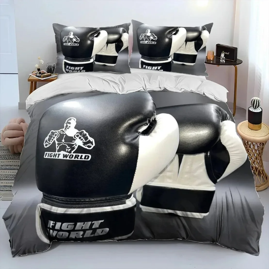 3D Boxing Gloves Bedding Set,Boxing Gloves Duvet Cover Set For Kids, Teens, Boys, Men & Adults. Ideal for boxing - game enthusia