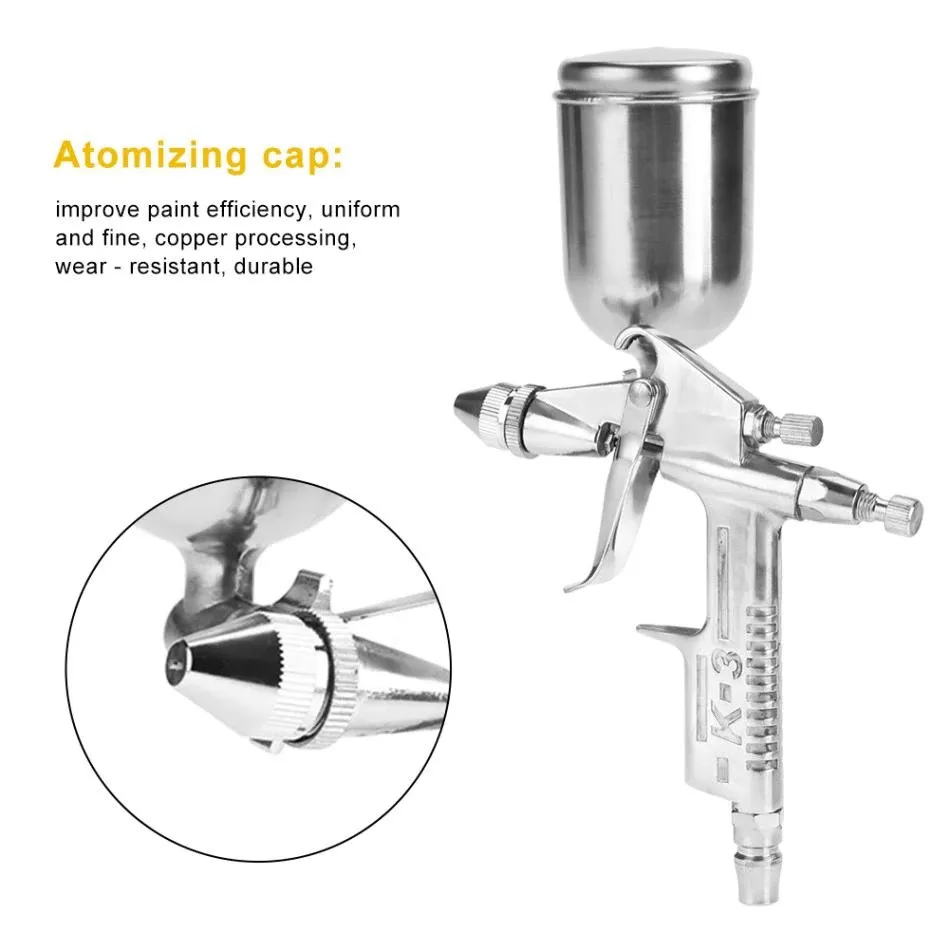 K-3 125ml Mini Paint Air Spray Gun 0.5mm Pneumatic Atomizing Nozzle Air Sprayer Atomizer Airbrush Leather Painting Repair Tool