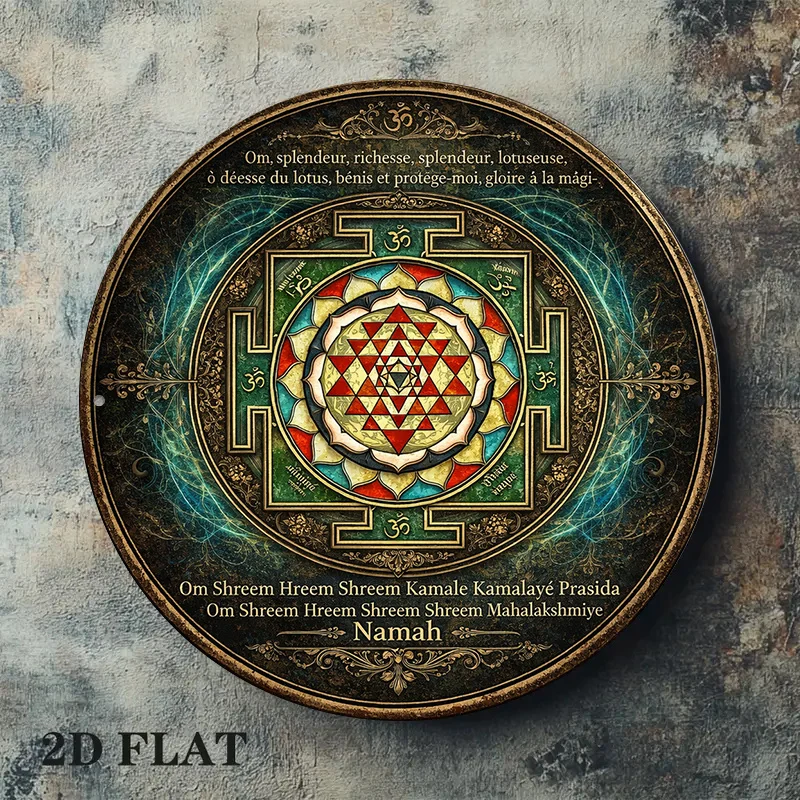 CIFBUY Vintage Round Sri Yantra Lakshmi Aluminum Wall Art Waterproof Durable Decorative Plaque Living Room Yoga Meditation Room