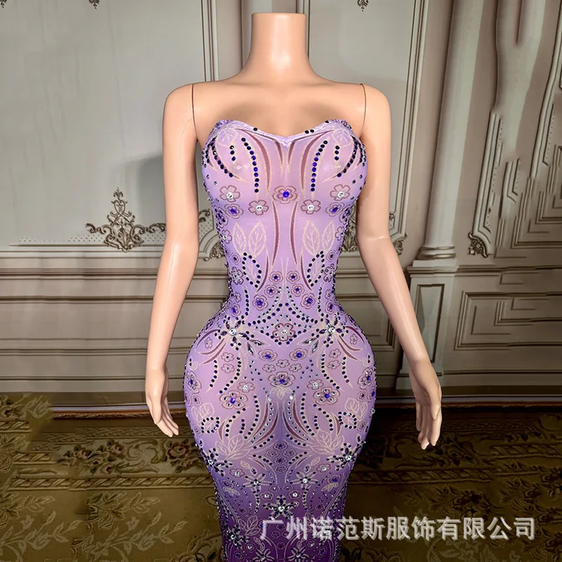 2026 Popular Niche Light Luxury Temperament Gradual Change Purple Dress Banquet Host Shine Evening Dress Party Birthday Clothing