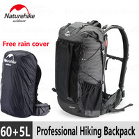 Naturehike Upgrade 60+5L Hiking Backpack Ultralight Camping Rainproof Aluminum Alloy Frame Large Capacity Bag With Rain Cover