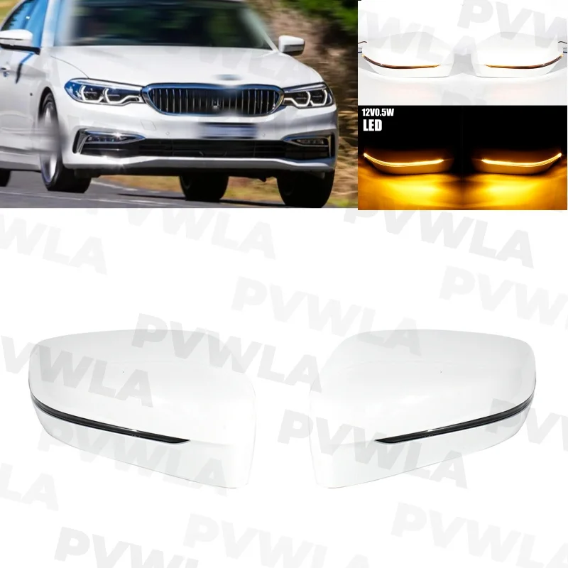 

For BMW G30 G31 G32 G11 G12 Pair Left+Right Side White Painted Rear Mirror Cover With Turn Signal 51167422719 51167422720