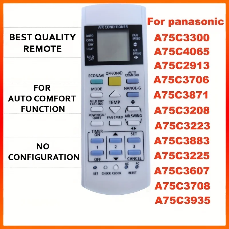 Suitable for Panasonic Air Conditioner Remote Control Models A75C3300 A75C3208 A75C3706 A75C3708  A75C3167 A75C3607 A75C3871