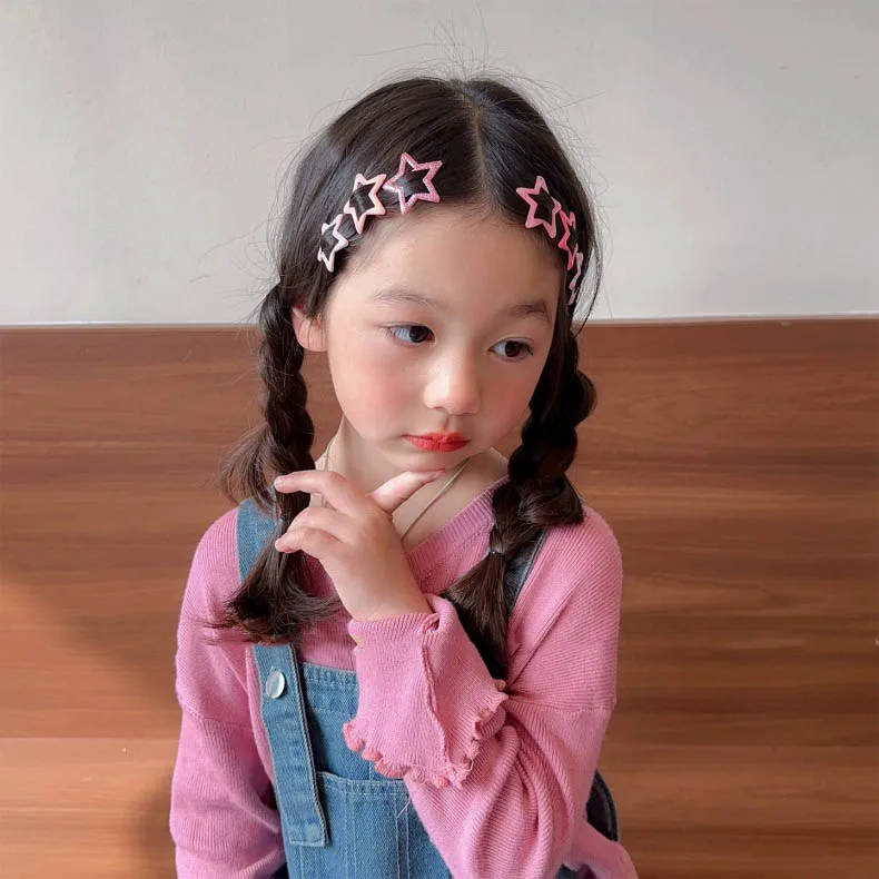 6Pcs Colorful Fine Glitter Sequins Dipped Oil Star Hair Clips for Girls Women Tiny Sparkly Snap Clips for Bangs Flyaway Headwear