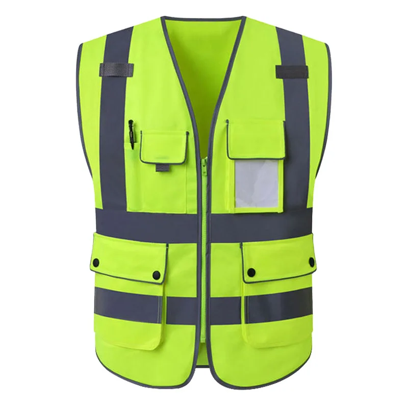 New High Visibility Reflective Vest Zipper Front Safety Vest With Reflective Strips Construction Workwear Safety Reflective Vest
