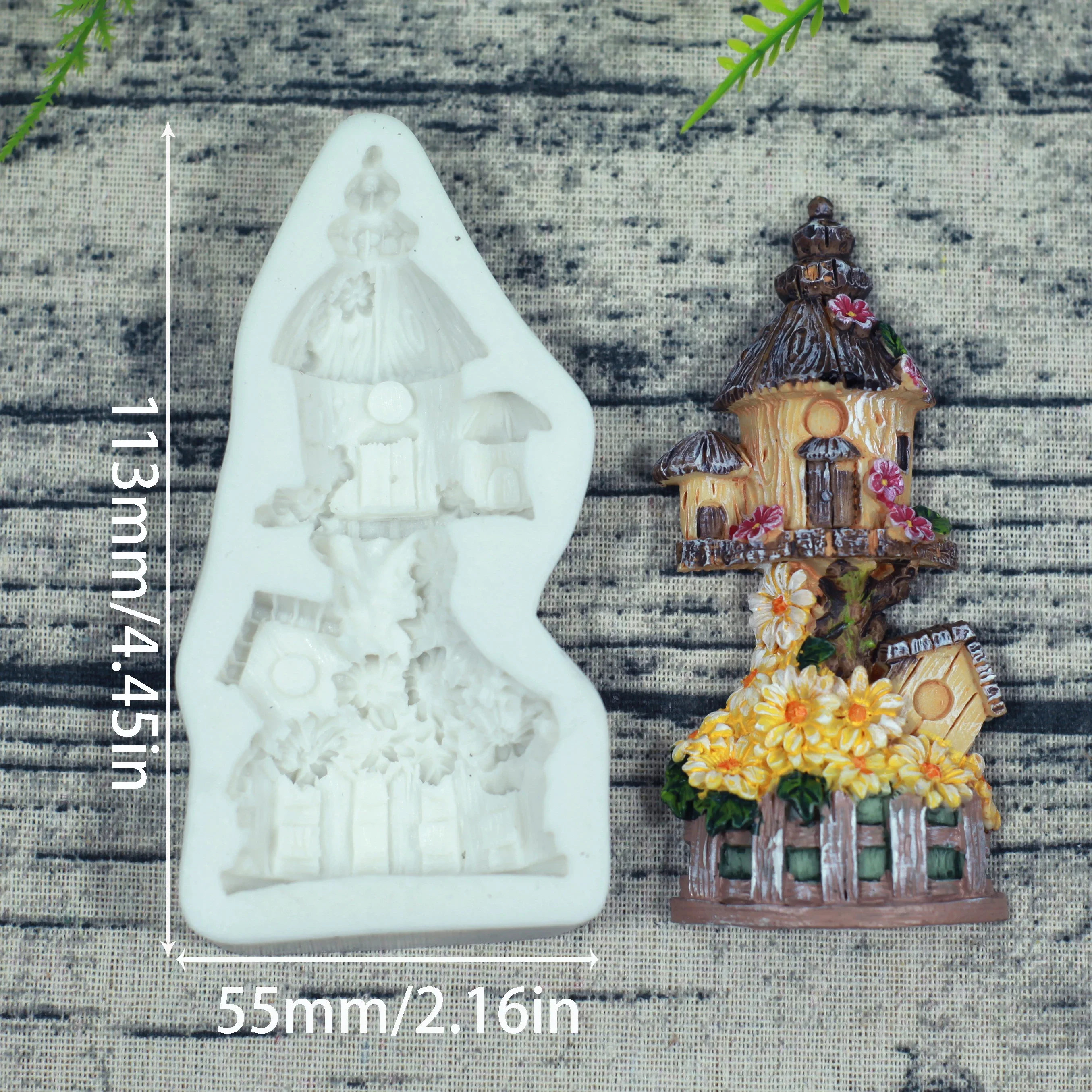 Elf Fairy Tale Gate Courtyard Wooden Flower Pot Bird House Shape Soft Sugar Silicone Mold Cake Decoration Chocolate Baking Resin