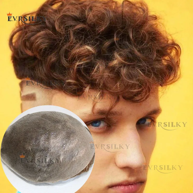 

Натуральная ультратонкая кожа 0,02 мм, плотность 80% 26 мм, вьющиеся светлые мужские парики, невидимая линия роста волос 1B40 1B65, черные, серые человеческие волосы, протез