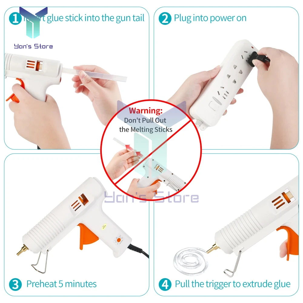 120W EU/US Hot Melt Glue Gun Smart Adjustable Temperature Copper Nozzle Heater Muzzle Diameter 11mm Craft Repair Tool