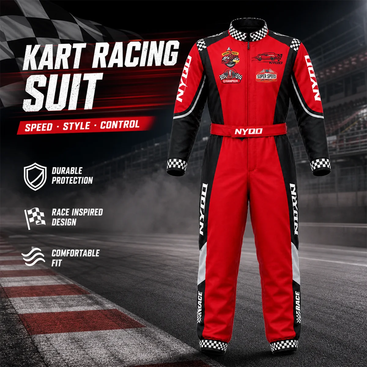Professional Karting Suit for Adults, Waterproof Motorcycle Motocross Racing Suit with Knee Sliders