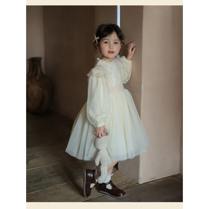 Girls Dress 2023 Temperament Lace 2023 Spring and Autumn New Princess Gauze Birthday Party Princess Sweet Casual Cute Dress