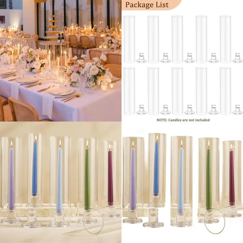 

Set of 10 Thickened Glass Cylinder Candlestick Holders for Taper Candles, Ideal for Centerpieces and Wedding Tables