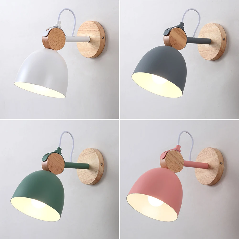 

Wall Lights Wall Decor Nordic Bedside Wall Lamps Macaroon Steering Head Wood Hanging Sconce Living Room Bedroom Reading Lighting