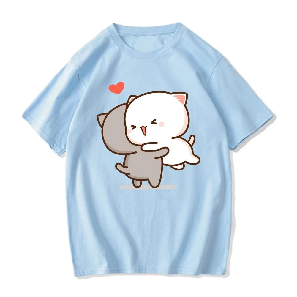 Peach And Goma Mochi Cat Love Print Pure Cotton EU size Tee manga Japanese men t shirt harajuku unisex clothing