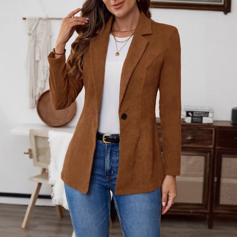 

2025 Autumn and Winter New Corduroy Solid Color Suit Button Jacket