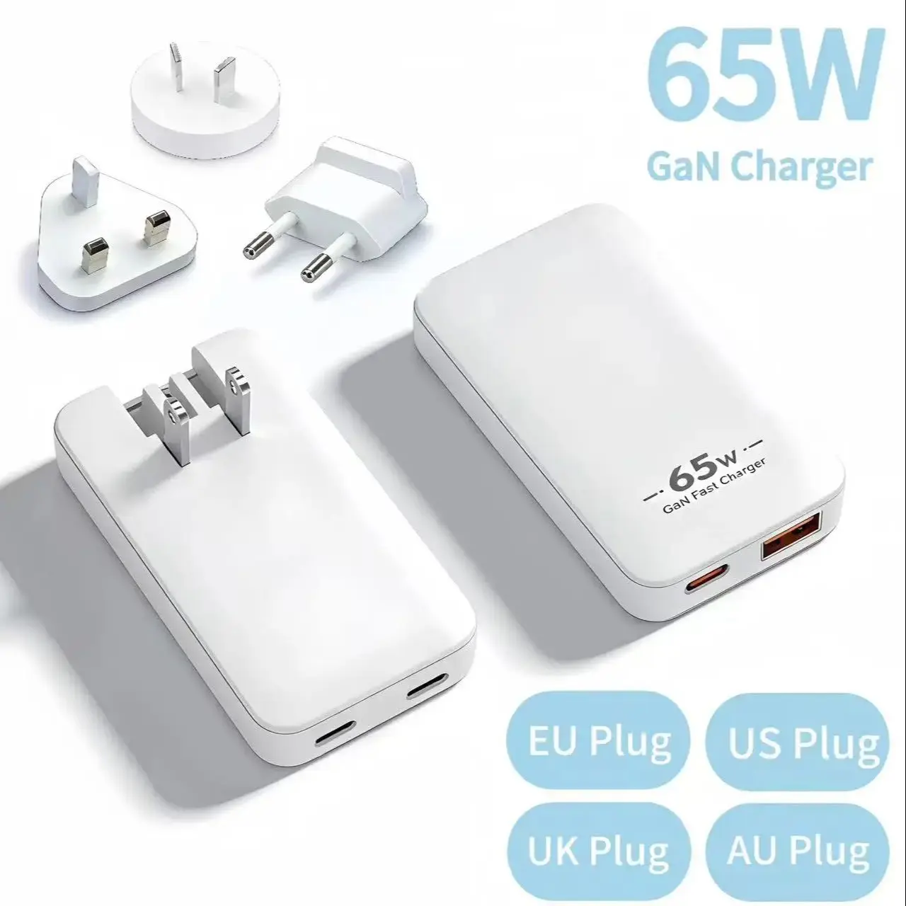 

65-ваттное плоское зарядное устройство USB-C с 2 портами, ультратонкое GaN зарядное устройство со складной вилкой для MacBook, iPhone 16/15/14/13/12/11/Pro Max