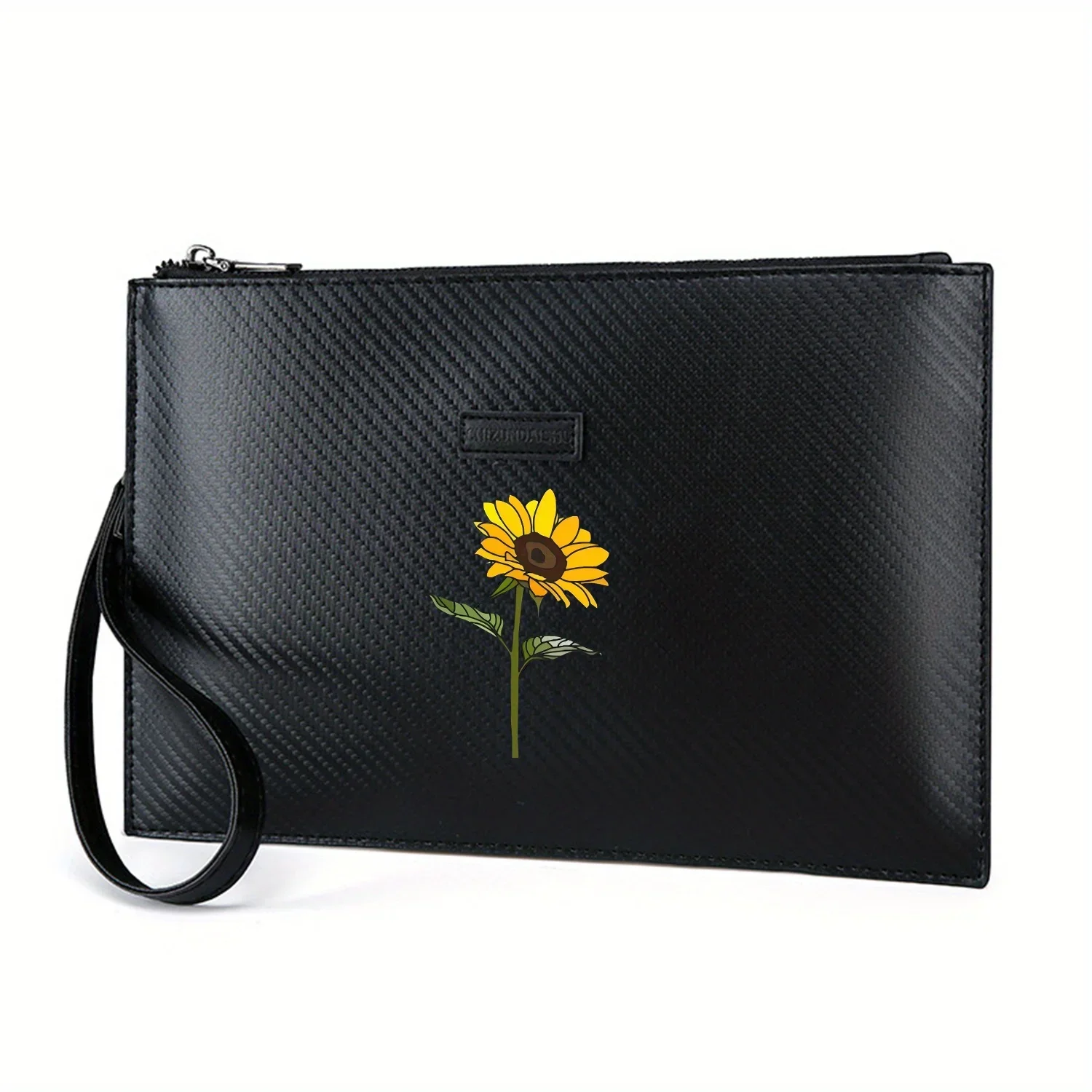 Sunflower on stem leaves blossom Elegant Printed PU Men's Handbag Fashionable and Practical for Everyday Carry