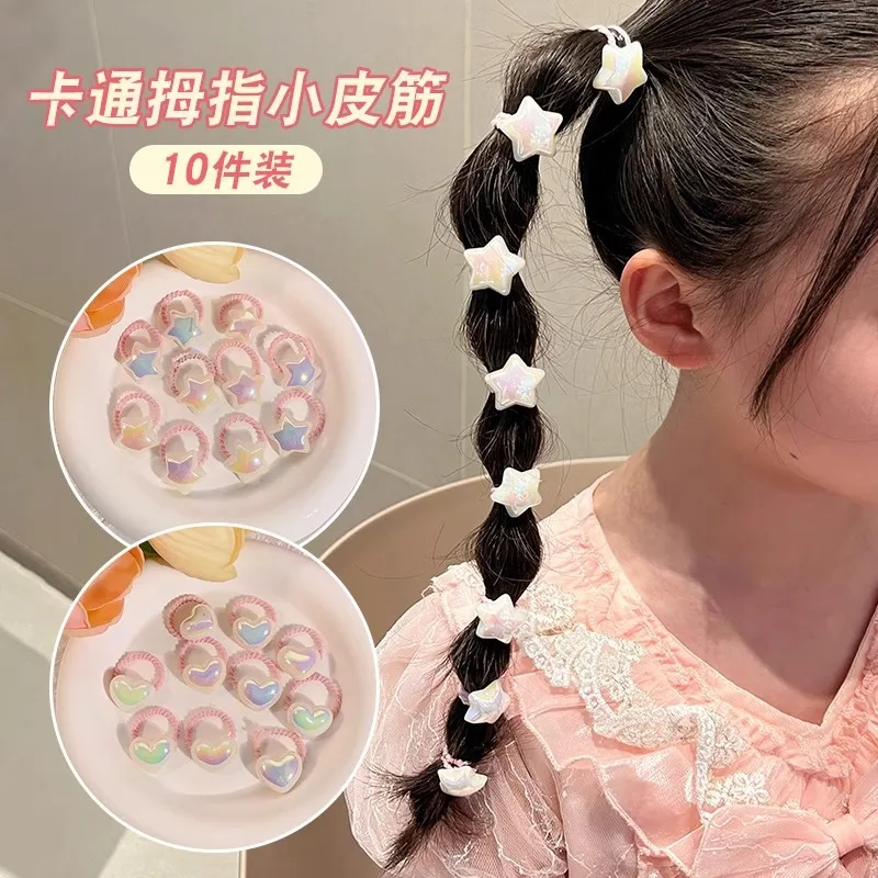 

10 шт./лот, милые детские резинки для волос, красочные круглые резинки для волос со звездами любви, эластичные резинки для девочек, детские аксессуары для волос