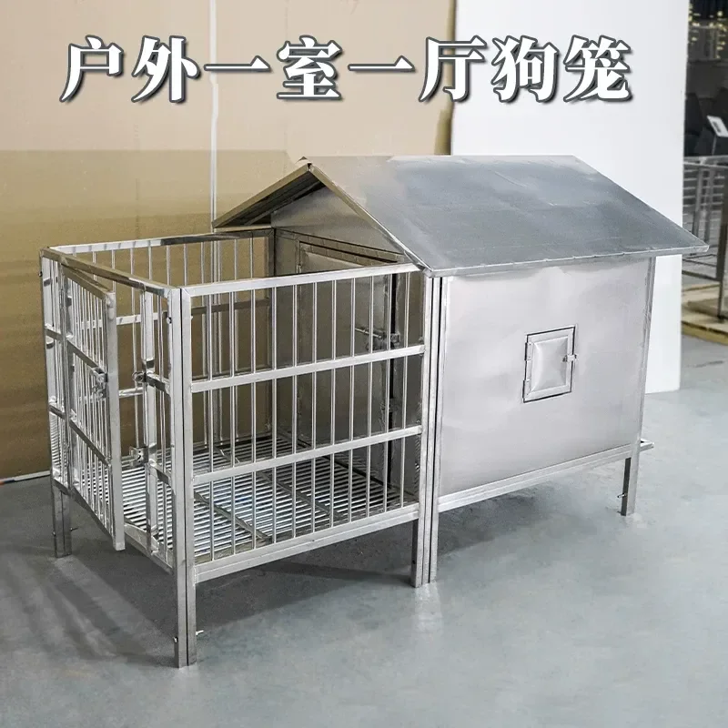 Outdoor Stainless Steel Dog Cage Villa with One Bedroom Living Room Bathroom Windproof Warm Winter House for Medium Large
