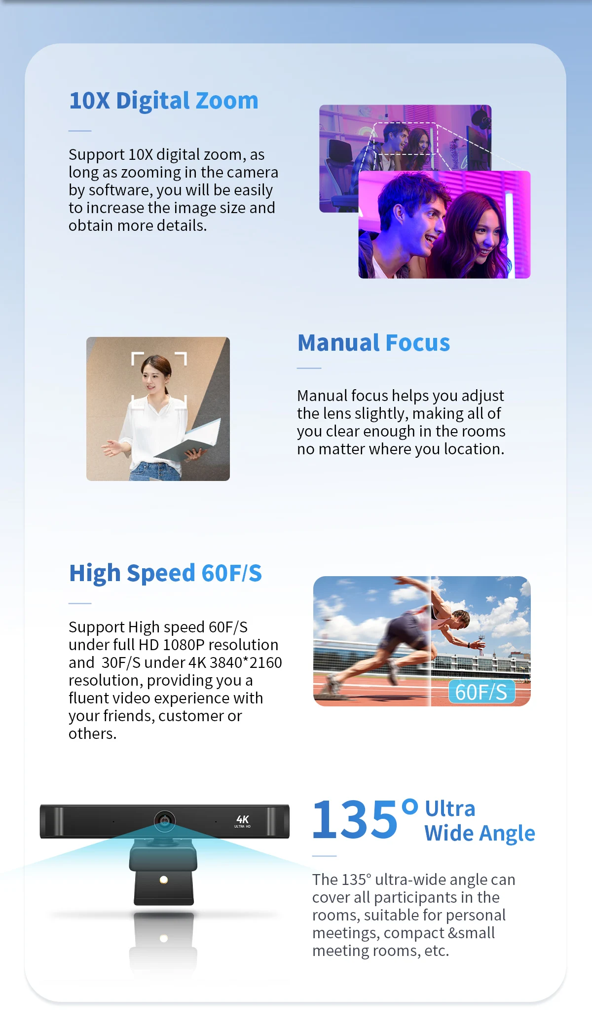 4K Ultra HD Webcam 10x Digitalzoom 135 °   Weitwinkel-USB-PC-Computer-Webcam mit Sichtschutzabdeckung für Online-Meeting oder Bildung