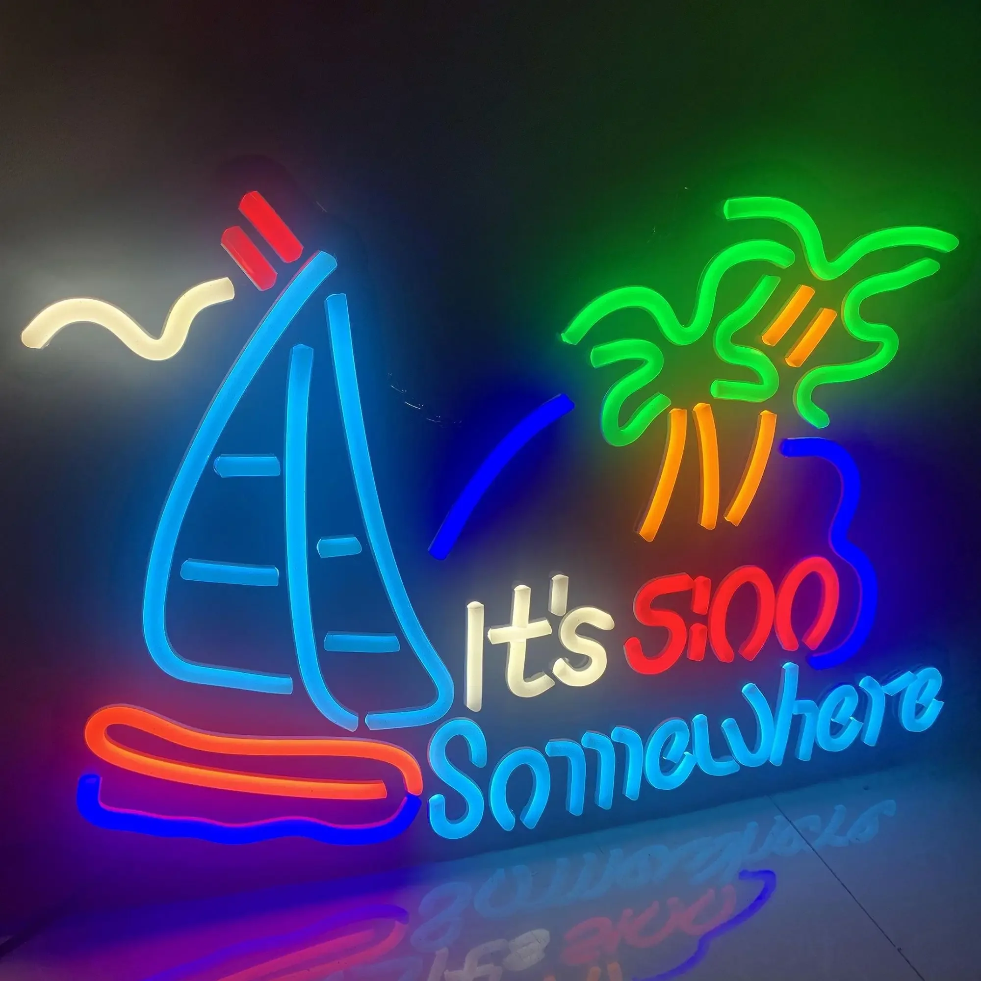 È 5:00 Da qualche parte Insegna luminosa al neon USB dimmerabile LED Insegna al neon Decorazione da parete per uomo Cave Camera da letto Soggiorno Regali per feste