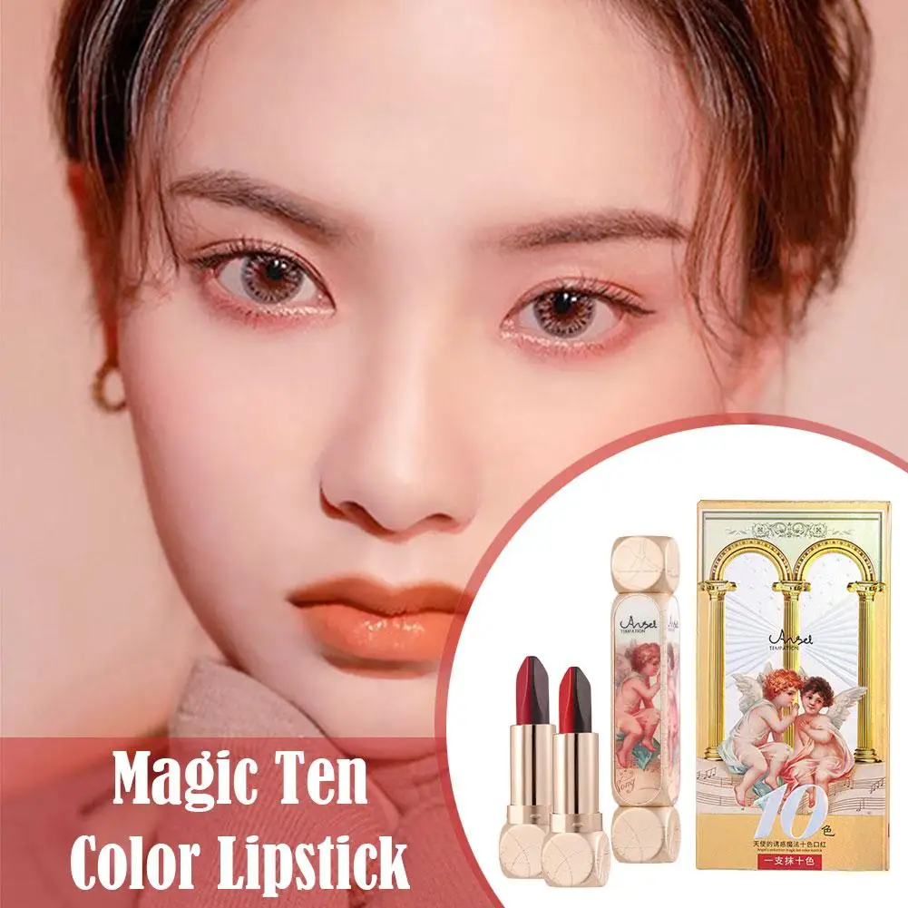 ลิปสติกนางฟ้า10สีขาวแมทไม่ติดถ้วยลิปให้ความชุ่มชื้นเปลี่ยนสีได้หลายสีเครื่องสำอางกันน้ำ B4T9นุ่มลื่นติดทนนาน