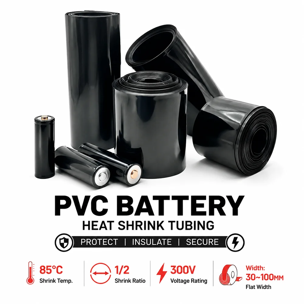 Black PVC Heat Shrinkable Pipe Wide 30-100mm Insulation/easy to operate/lithium battery wire harness protection tube