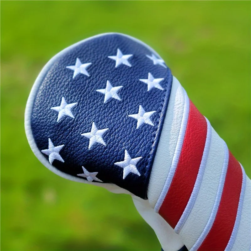 Patriotic Golf Club Head Cover Set - Protect Your Clubs With Durable PU Leather And Vibrant American Flag Design