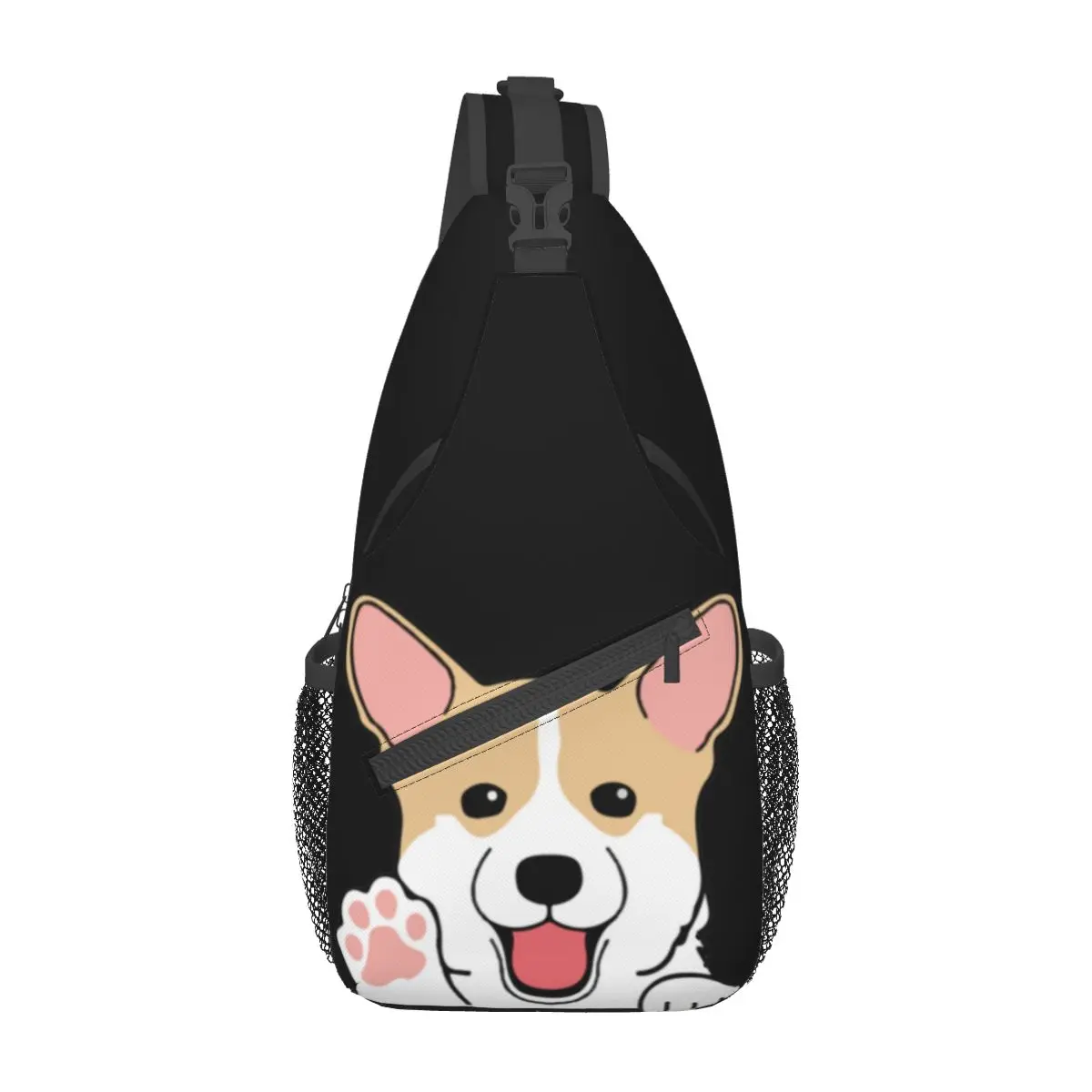 Słodkie łapy Corgi uśmiechają się torba typu Crossbody Sling Bag casualowa torba noszona na klatce piersiowej szczeniaczek zwierząt plecak na ramię plecak do uprawiania sportów turystycznych