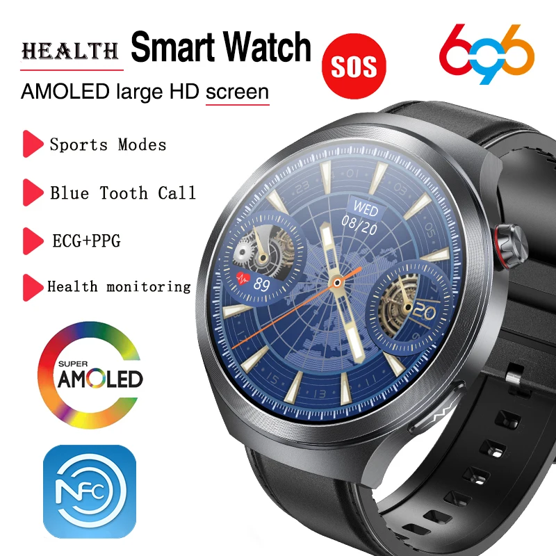 

AMOLED Screen Men Women ECG PPG Health Smart Watches NFC IP68 Waterproof Blue Tooth Call SOS Music Weather Sports Smartwatch