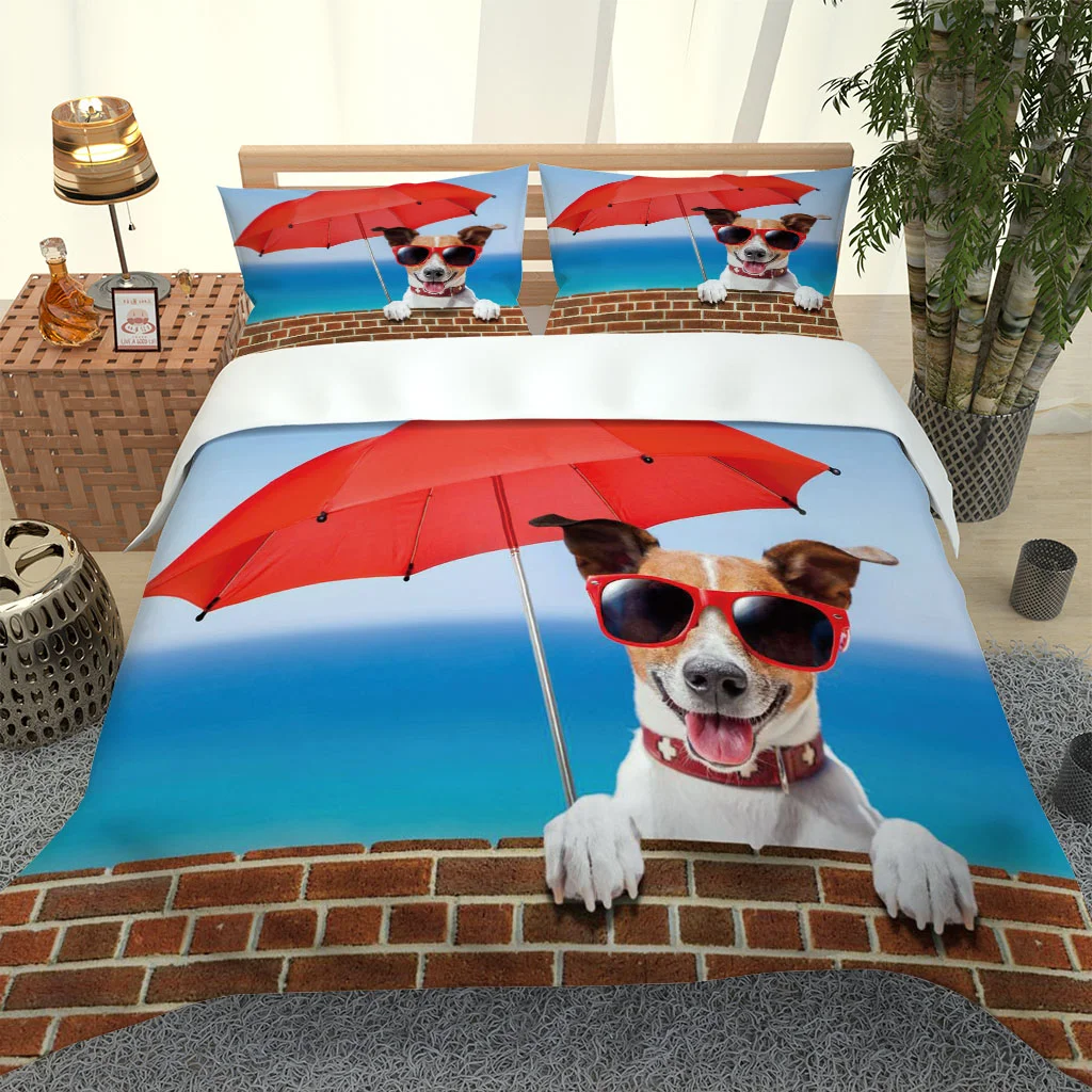 HUANZHUANG single duvet cover set 3D Red Umbrella Puppy girls single duvet cover set Quilt Cover Soft Microfiber Zipper Closure