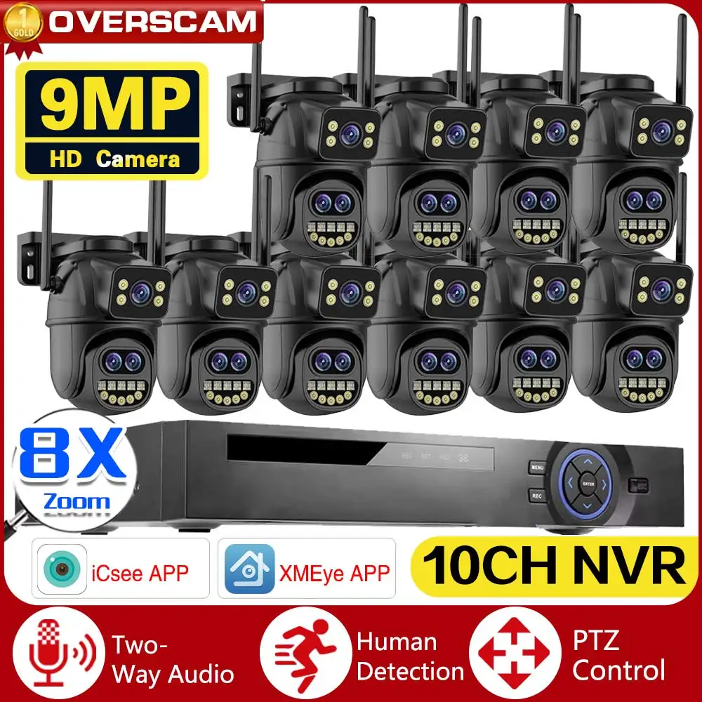 

Smart Video Surveillance System 10CH XMEye 10CH 4K POE NVR Kit Three Lens Auto Track 9MP WIFI Cameras 8X Zoom PTZ Wireless CCTV