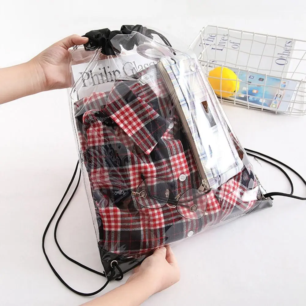 Simple Large Capacity Drawstring Backpack Beach Bag Foldable PVC Transparent Bag Lightweight Climb Bag Jelly Bag Women